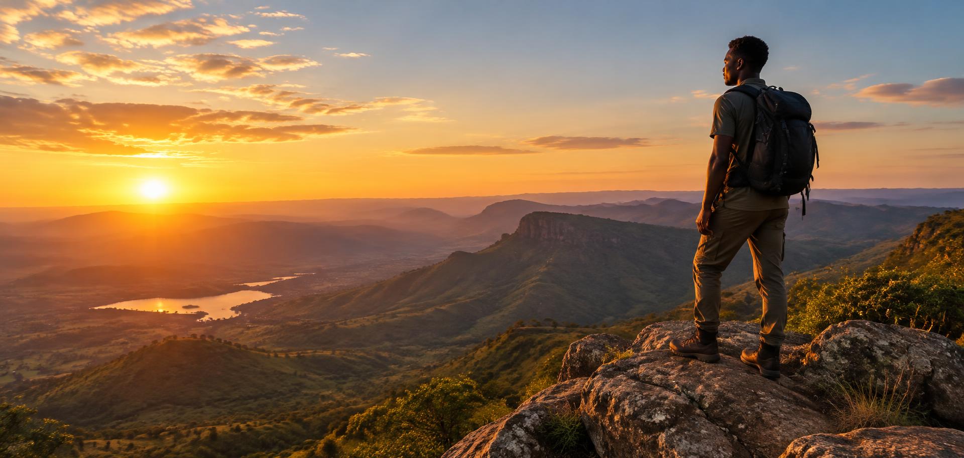 Sunrise across an African mountain landscape, representing new possibilities